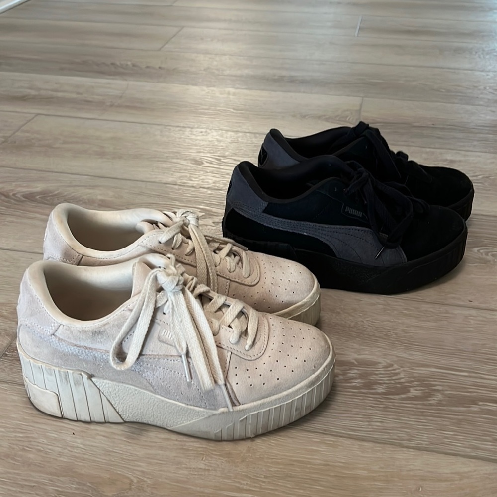 Puma Cali Wedge 2 pair size 6 off white and black